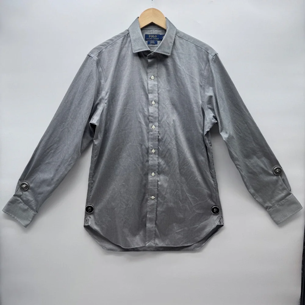 Polo Ralph Lauren Button Down Shirt Mens Large 16 34/35 Grey Slim Fit Cotton